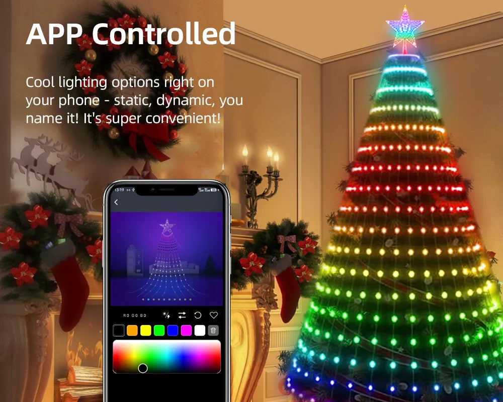 Super RGB 7 Ft Plug in DIY Smart Christmas Tree Light APP Controlled LED  Animated Lightshow Xmas Tree String Light With Remote